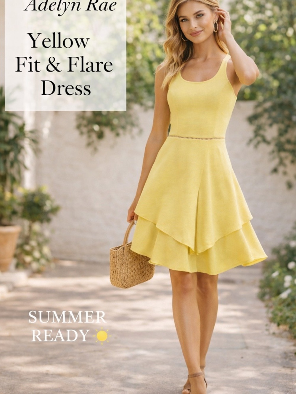 Adelyn Rae Yellow Fit & Flare Dress | Layered Ruffle Skirt | Crisscross Back